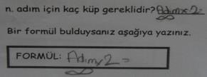 Öğrenciler ilk önce sürükleme tekniği ile elektronik tablo ortamında rekürsif stratejiyi kullanarak istenilen adım değerlerini bulmuşlardır.