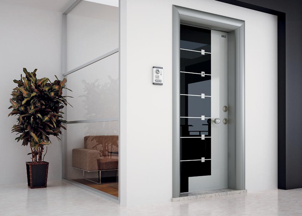 Black &White C-35 Security Doors with Glass Panel 58 Cam Panelli Çelik Kapılar Leaf front face is of tempered glass in 8 mm Kanat ön yüz 8 mm temperli cam Leaf reverse side 8 mm MDF Lame Kanat arka