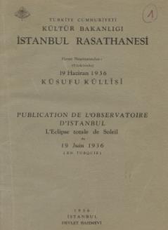 1936 yılından itibaren KANDİLLİ RASATHANESİ adı zikredilmeye başlamıştır. Şekil 11. 19 Haziran 1936 Tam Güneş Tutulması kitap kapağı. 5.3.1. Zaman (Kronometri) Servisi Bu servis Rasathanenin en eski servisidir.