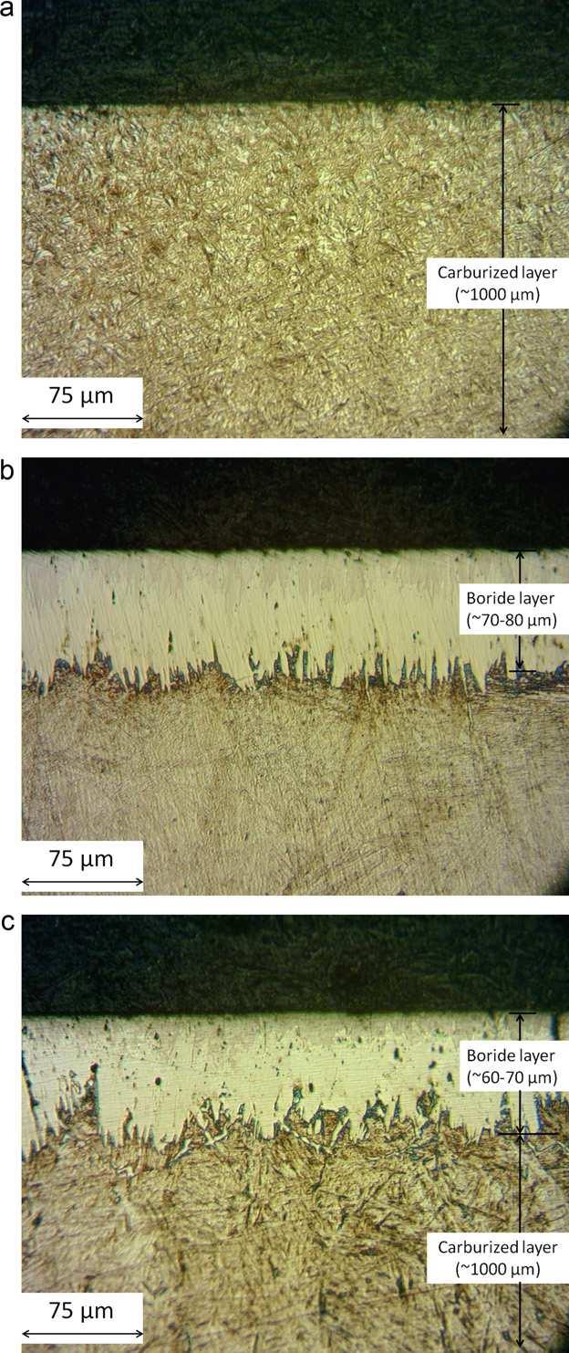 48 Karbürize edilmiş katman Borid katmanı ~ 70-80 µm Borid katmanı ~ 70-80 µm Karbürize edilmiş katman ~ 1000 µm Şekil 3.35.