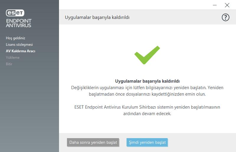 6. Değişikliklerin uygulanması için bilgisayarınızı yeniden başlatın ve ESET Endpoint Antivirus kurulumuna devam edin.