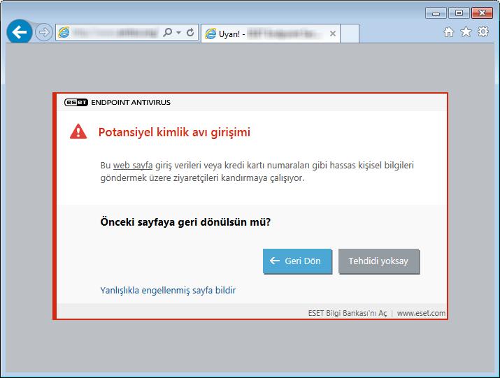 3.9.2.4 Kimlik Avı koruması Kimlik avı terimi sosyal mühendisliği (kullanıcıların gizli bilgilerini elde etmek için kandırılması) kullanılan bir suç eylemine karşılık gelir.