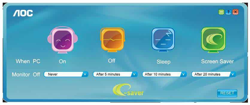 e-saver AOC e-saver monitör güç yönetimi yazılımına hoş geldiniz!