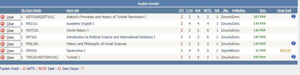 tr/ sayfası öğrenci girişinde, öğrenci numarası ve şifreleriyle giriş yapan öğrencilerimiz, sol menüde yer alan Ders ve Dönem işlemleri kısmından, Akademik takvimde belirtilen tarihler içerisinde,