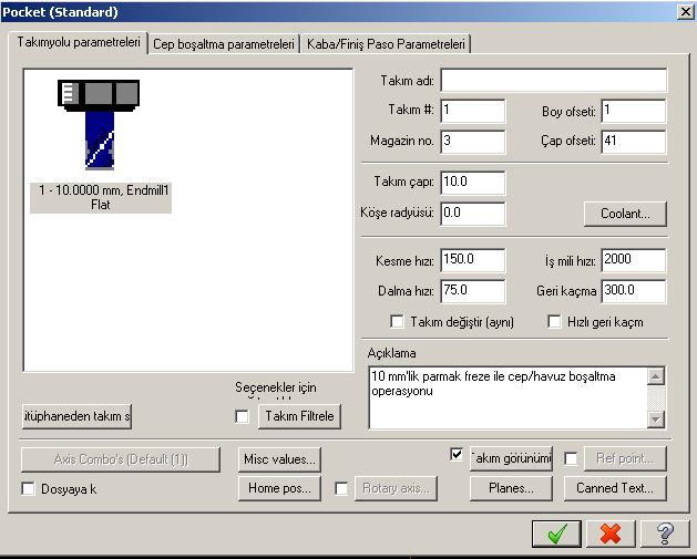 Cep/havuz parametrelerini giriniz. 1. Cep/havuz parametreleri tablosunu seçiniz 2.