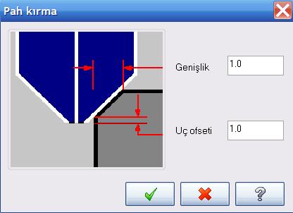 Burada Kontur tipini 2D Pah olarak ayarlayınız. basınız. iģaretine basarak 2D pah ayarlarını aģağıdaki gibi yapınız ve Tamam a Toplam derinliği sıfır olarak ayarlayınız ve Tamam a basınız. - 3.