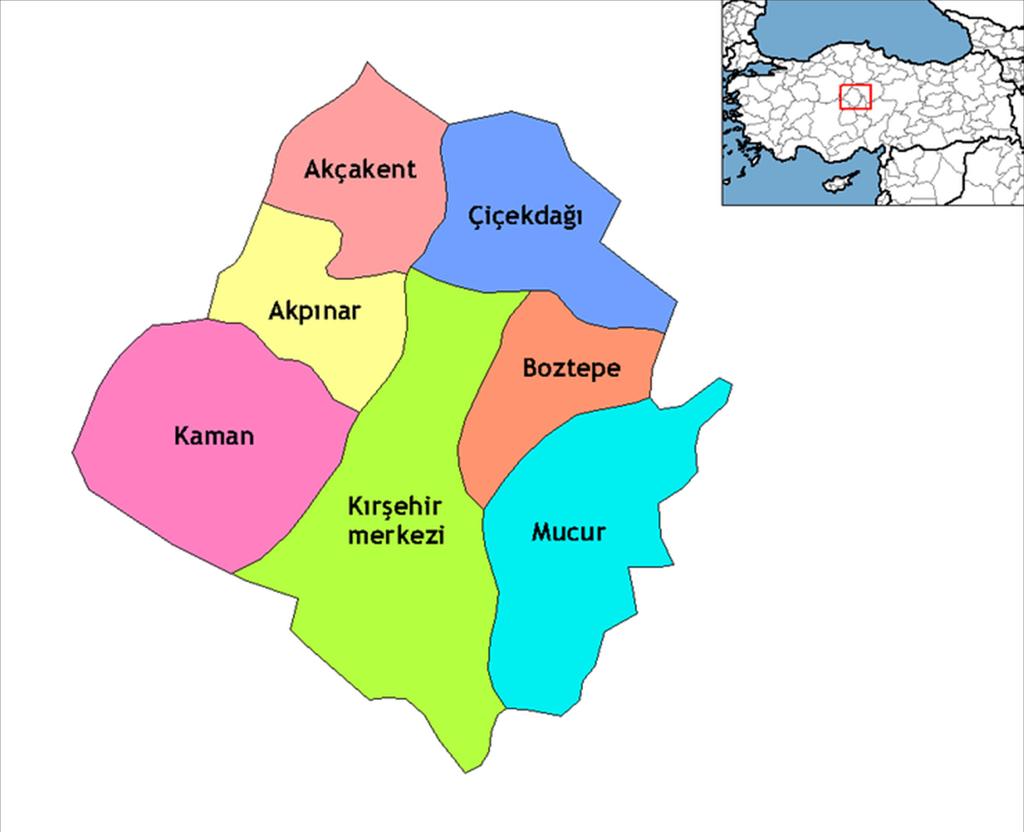 Şekil 1. Kırşehir İli ve İlçeleri Biyogaz tesisleri üç farklı sıcaklıkta faaliyet gösterirler.
