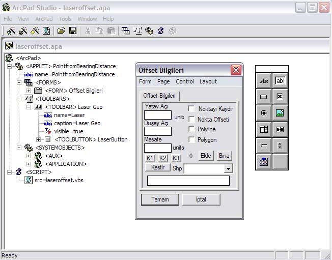 -8- dizayn edilmiş olsa bile, isteğe ve ihtiyaçlara göre ara yüzünü değiştirmek mümkündür. ArcPad Studio uygulamasını kullanarak ArcPad ihtiyaç ve isteklere göre dizayn edilebilir. Şekil 2.