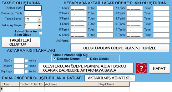 Borç Alacak Toplu Girişi: Bu bölüm toplu olarak daire üyelerine borç alacak girişi yapılan bölümdür. Giriş için bir evrak tarihi gireriz.