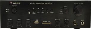 WA-601B STEREO AMFİLER Giriş Voltajı : AC 220V / 50Hz Güç : 2x16W Max. Güç : 2x35W Aliminyum Panel USB / SD Card / MP3 Destekler MP3 için Uzaktan Kumanda Bass / Tiz / Balance Ayarı Ana Ses Ayarı Mic.