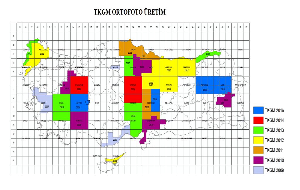 Şekil 6. 1/5000 Ölçekli Sayısal Renkli Ortofoto Üretim Alanları Bu üretimlerin 297.630 km 2 lik alanı özel sektörün süreçlere katkılarıyla gerçekleştirilmiştir.