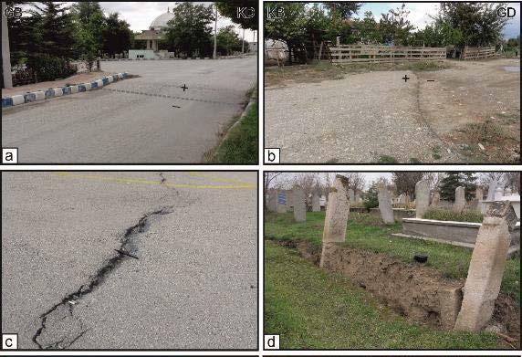 Şekil 2. Bolvadin yerleşim alanı içerisinde gözlenen yüzey deformasyonları.