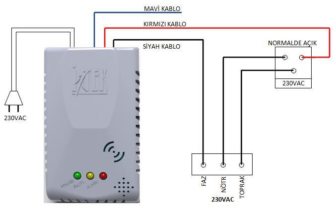 Bir Adet Gaz Alarm Dedektörü ile Solenoid Valf Bağlanması(Şekil 2) Solenoid valf, gaz hattı üzerinde bulunur ve besleme uçlarına gerilim geldiğinde gazı keser.