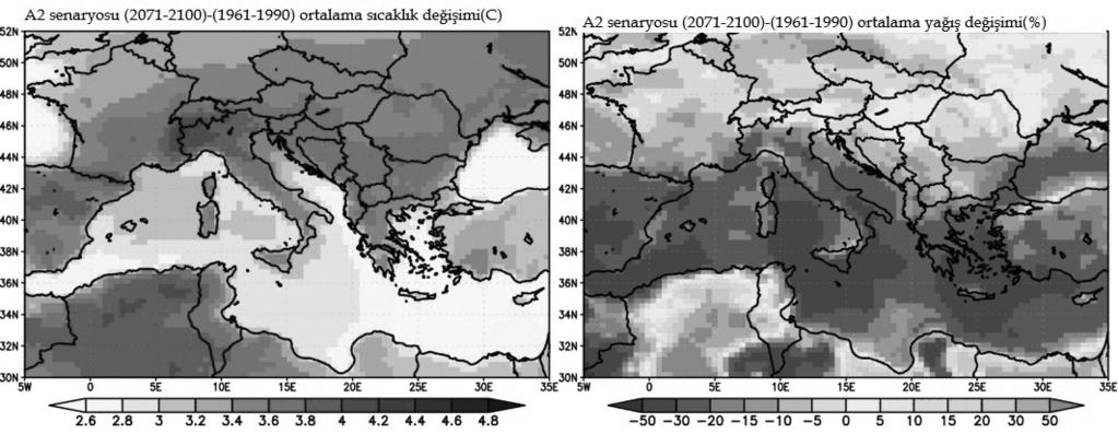 yıllarına ait sıcaklık ve yağıştaki değişim simülasyonları (http://www.seevccc.