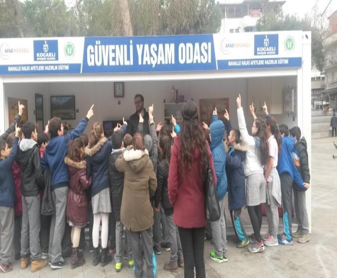 uygulamalar yapılmaktadır. Güvenli Yaşam Odası uygulaması ile katılımcılar aldıkları teorik eğitimleri hem görsel, hem işitsel ve hem de uygulamalı olarak (Şekil.