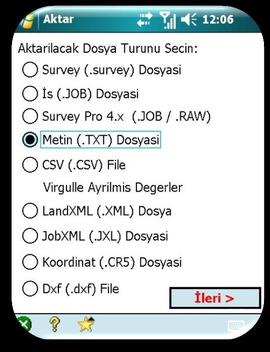 Kaydedilecek Dosya tipi seçilir (örn. Metin.txt ).