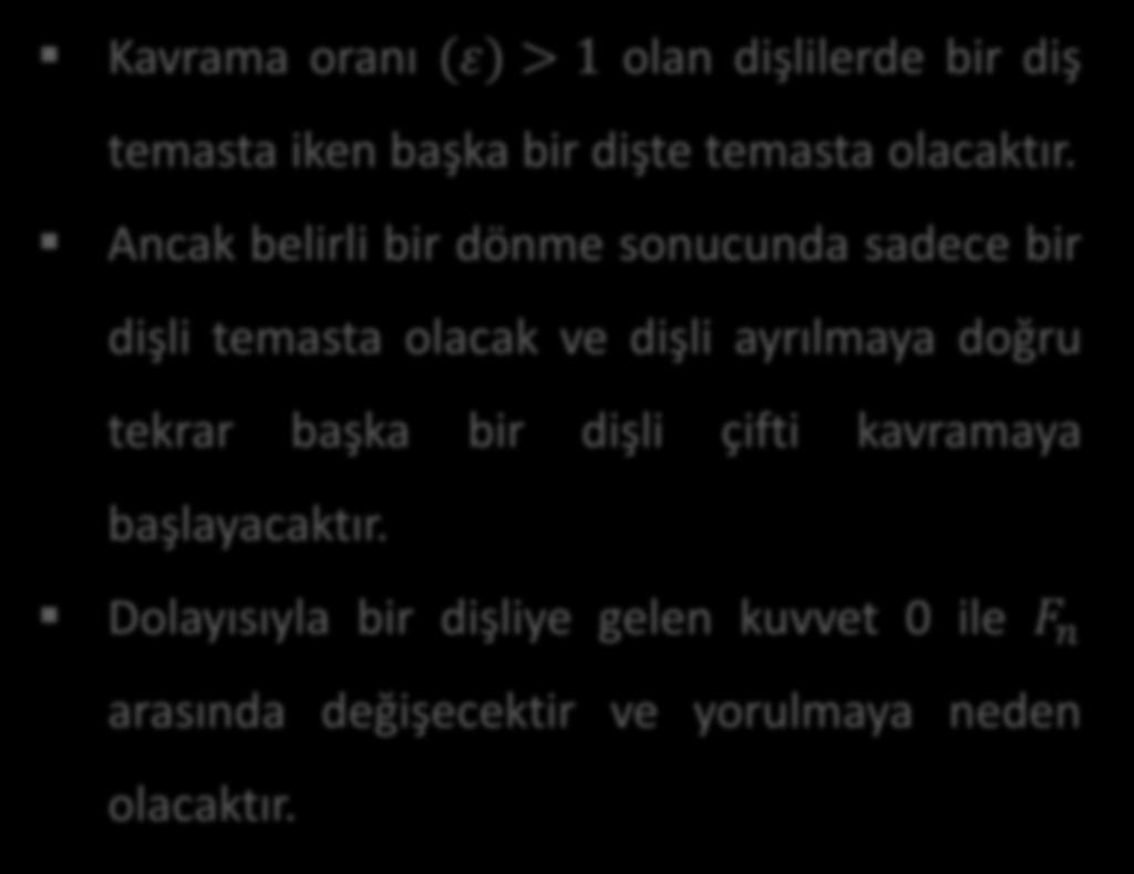 Ancak belirli bir dönme sonucunda sadece bir dişli temasta olacak ve dişli ayrılmaya doğru