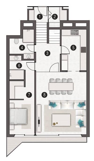 9 m 2 5- Mutfak: 10 m 2 6- Salon: 45.4 m 2 7- Hol / Merdiven: 4.