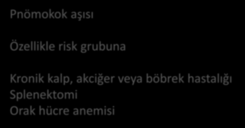 Pnömokok aşısı Özellikle risk grubuna Kronik kalp,