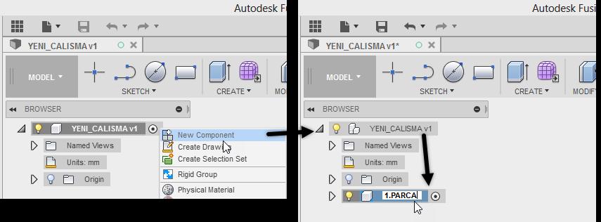 Program ekranı açıldığında File New Design (yeni Fusion 360 dokümanı) işlemini yapın Her yeni çalışmada ilk işlemin Save ile çalışmanıza bir ad verilmesi olmasında fayda vardır.