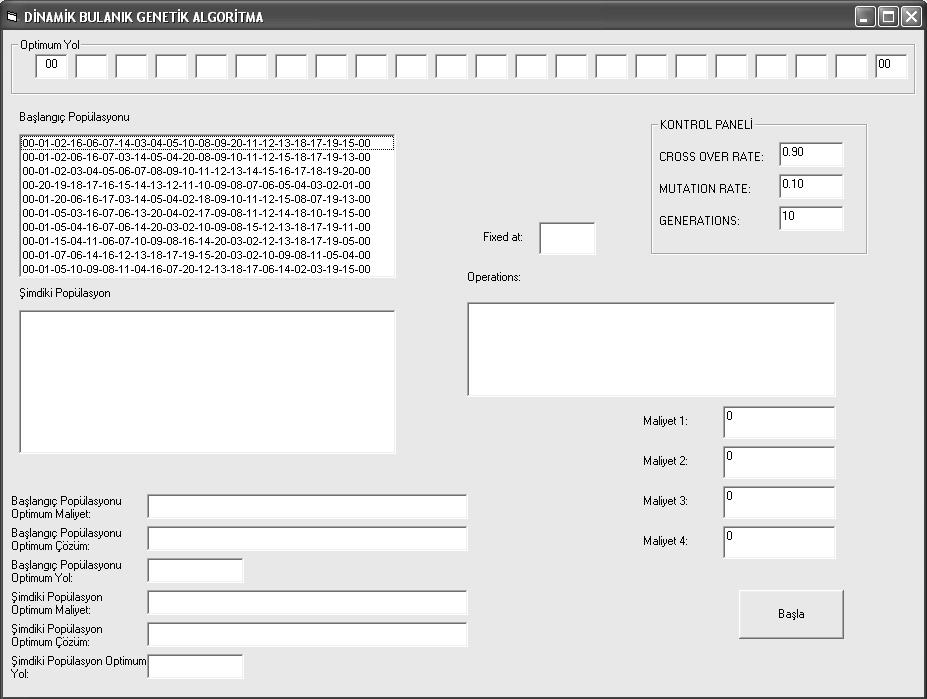 50 5.4.4. Problemin Dinamik Bulanık Genetik Algoritma ile Çözülmesi Problem koşulları birebir bilgisayar ortamına taşınarak MS Visual Basic 6.