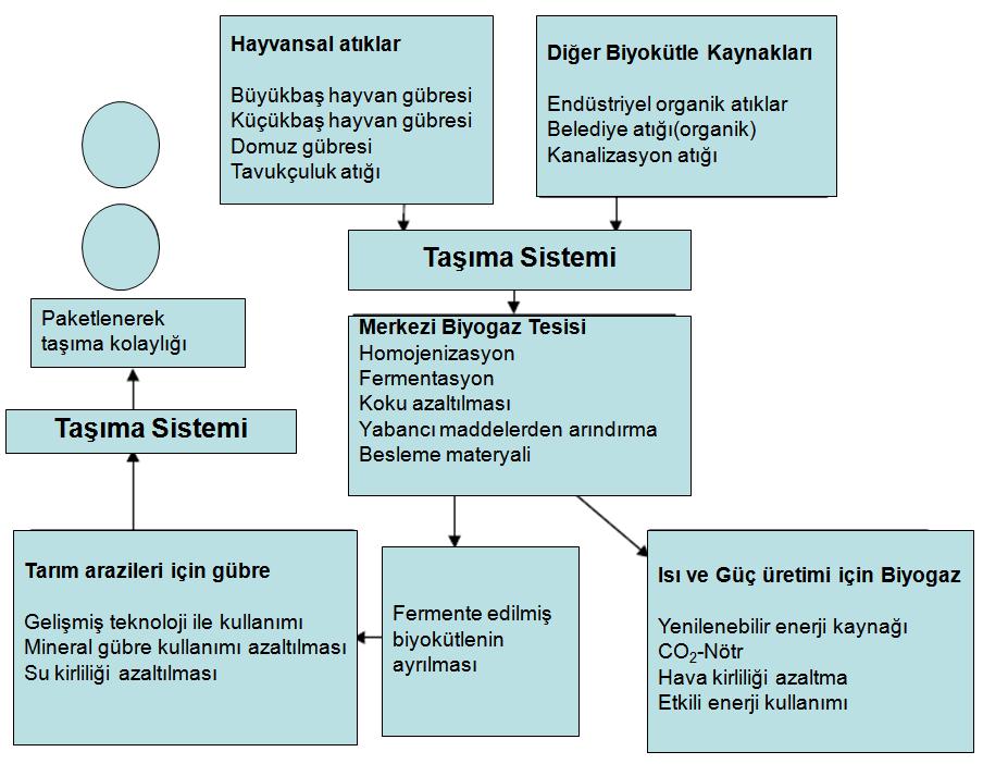 Şekil 2.31 Merkezi bir biyogaz tesisinin çalışma prensibi (El Seadi vd.