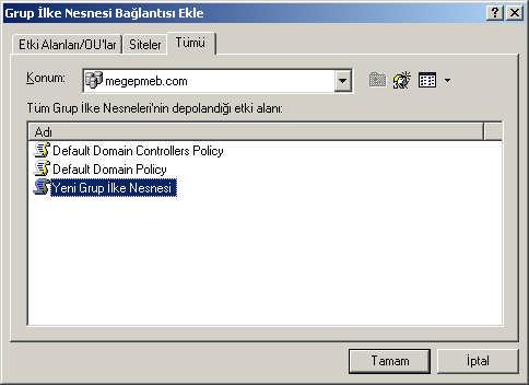 (varsayılan etki alanı politikası) görülmektedir. Yeni GPO yüklemek için Add (Ekle) butonuna basmamız ve Resim 2.11 deki pencereyi açmamız gerekir. Resim_2.