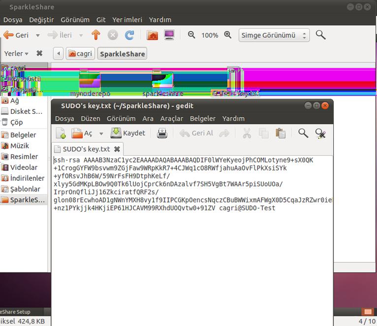 2 GitHub ile Kurulum Şekil 5: Sistemin GitHub hesabımıza erişebilmesi için öncelikle kullanıcı dizinimiz altına oluşturduğu SparkleShare klasörü içinde yer alan SSH anahtarını kopyalayıp bir web