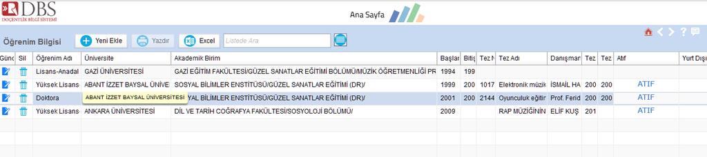 TezinTezinizi Arama ekranında bulduktan sonra seçerek ekle butonuna basınız. Tez Adının Yanında Numarası geldiyse teziniz onaylanmıştır.