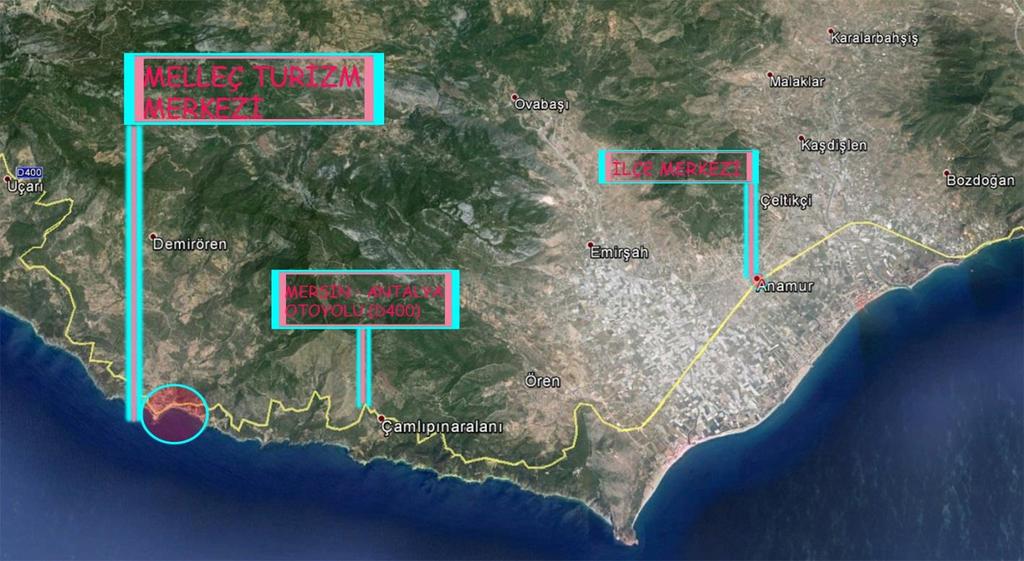 Anamur İlçesi, Akdeniz Bölgesi sınırları içerisinde olup Mersin İli ne bağlıdır. Anamur, Mersin İl merkezinin 260 km batısında yer almaktadır. Harita 2.