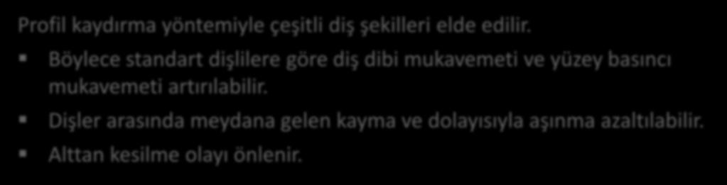 Silindirik Düz Dişli Çarklar: Temel Kavramlar ve Boyutlar Profil kaydırma yöntemiyle çeşitli diş şekilleri elde edilir.