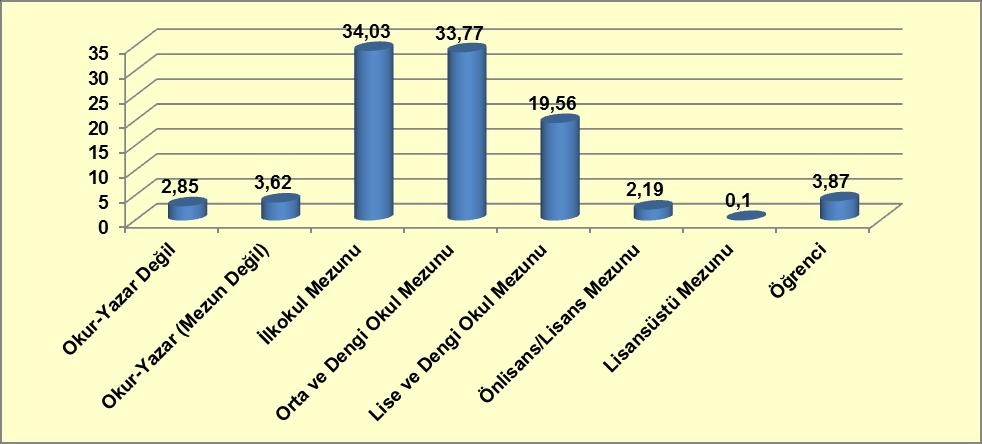 Grafik 9-15: Madde Kullanıcılarının Eğitim Durumları (%) Kaynak: Türkiye Uyuşturucu ve Uyuşturucu Bağımlılığı İzleme Merkezi, 2012.