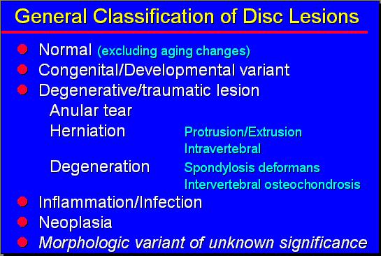 Terminoloji ve Sınıflama o Normal o Dejeneratif/travmatik lezyon Anüler yırtık Herniasyon