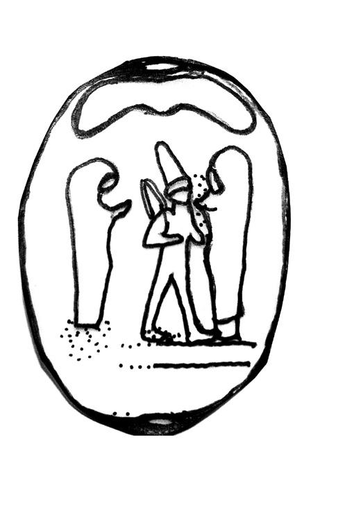 Söz konusu eserin ortasında üç figürden oluşan bir sahne betimlenmiştir (Resim 2).