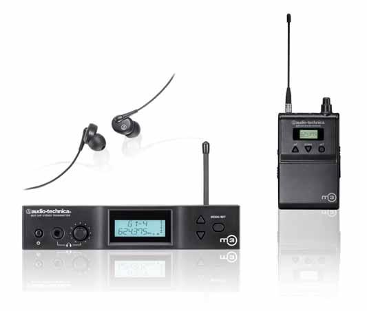 m3 kablosuz kulak-içi monitör sistemi ( PC 488-MC 138) Audio-Technica'nın gelişmiş M3 IEM sistemi, 1321 frekans'a kadar UHF kanalı ve seçenekleri belirlemek için hem alıcıda hem de vericide bulunan