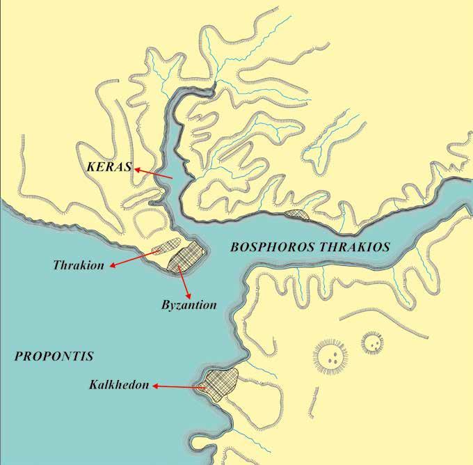 113 THE PROTOHISTORIC TIMES OF ISTANBUL IN THE LIGHT OF NEW EVIDENCE Figure 38: Thrakion, Byzantion ve Kalkhedon un Yerlerini Gösteren Harita / The Map Detailing the Locations of Thracion, Byzantion