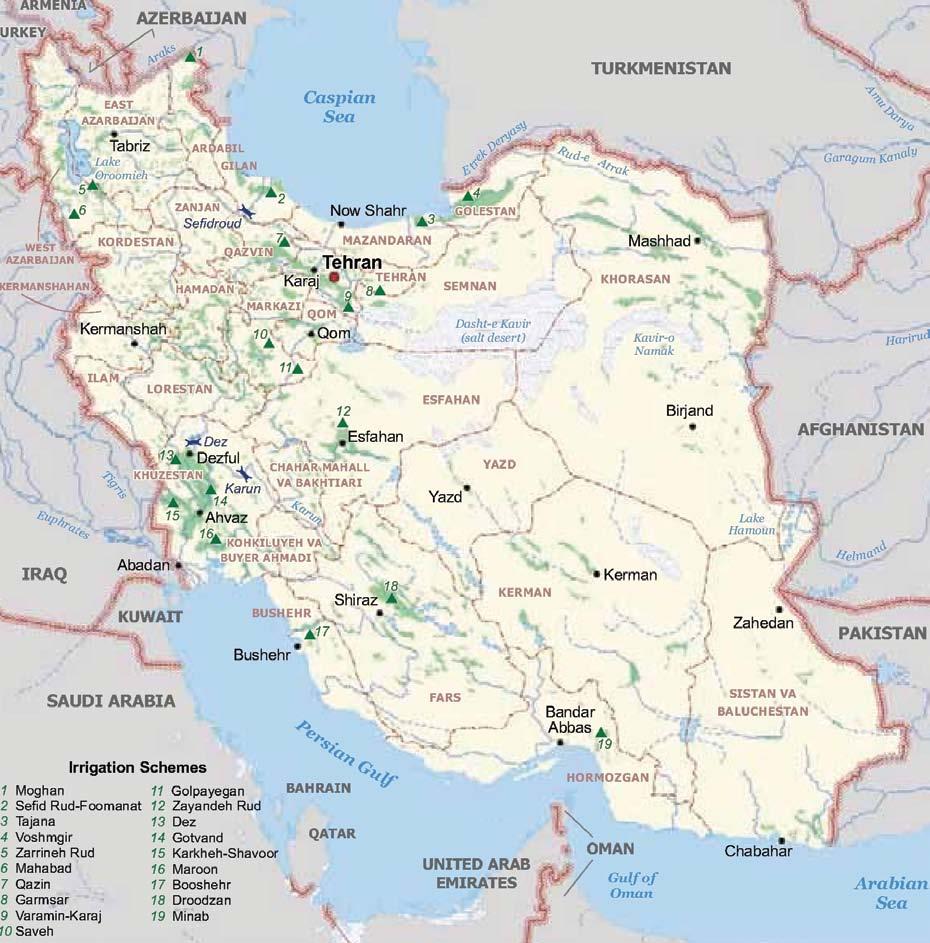 ORSAM ORSAM Su Araştırmaları Programı Harita 2: İran daki Sulama Planları Resimde İran ın sulama planları görülüyor.