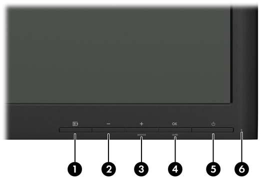 Ön Panel Denetimleri Şekil 2-9 Monitör Ön Panel Denetimleri Tablo 2-1 Monitör Ön Panel Denetimleri Denetim İşlev 1 Menu (Menü) Ekran Menüsü'nü açar, seçer veya kapatır.