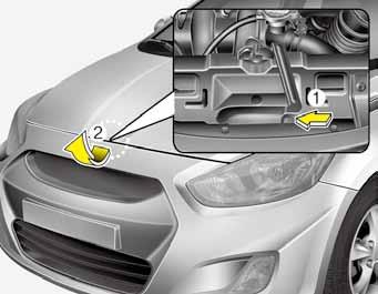 تعرف عىل سيارتك غطاء احملرك )الكبوت( فتح غطاء احملرك )الكبوت( 1. اسحب ذراع التحرير لفتح مزالج غطاء املحرك.
