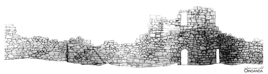 Res. 3 Hellenistik surun kent tarafından bir bölümünün ayrıntılı çizimi (Çiz.: N. Koch) Fig. 3 Detailed drawing of a section of the Hellenistic city wall from the city side (drawing by N. Koch) Res.