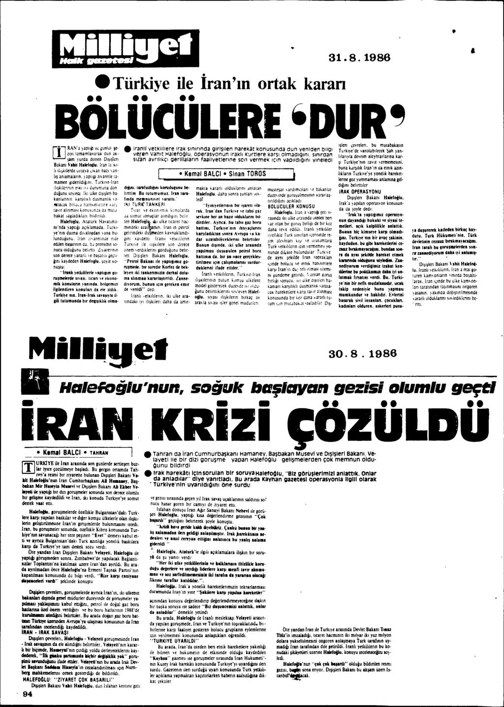 etürkiye ile iran'.n ortak karan 31.8.1986 BÖLÜCÜLERE.