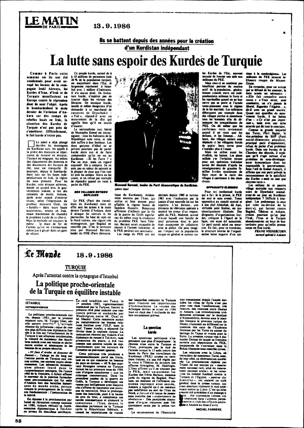 LEMATIN DE,,,ais 13.9.1986 Co c, P.rls cellc Ic iac oà III 001 élé coo... $ pour avoir occ.pé lu Ioc.ax lie I. co.- paldic IraU Aln"'I, lei lurllel d'ir... "'lrak cl _ rurqalc allulnl ca Earope coaln I.