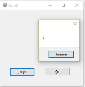 Uygulama 1) Sabit olarak belirlenen sayıda tekrar eden (5 kez) Visual Basic kaynak kodlarını yazınız. Dim i As Integer For i = 1 To 5 MessageBox.