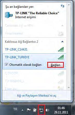 b. Windows 7 ile Kablosuz Bağlantı Kurma 1.