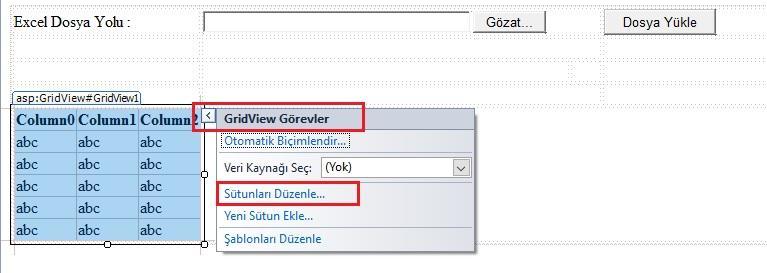 2-Excelden Çekilen Verinin Gridviewde İstenilen Başlık