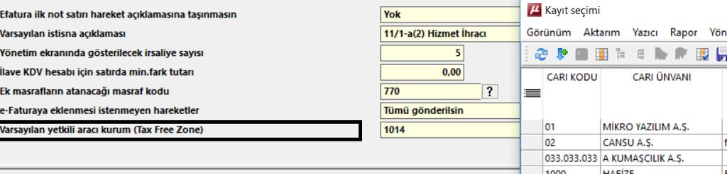 Yönetim ekranlarında gösterilecek irsaliye sayısı : Bu parametre ile İrsaliye seçim ekranlarında en fazla kaç adet irsaliye evrağının listelenmesine dair seçim yapılabilmektedir.