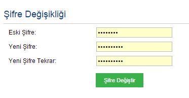 Kullanıcı şifresi değiştirilmek istenirse Şifre Değişikliği seçeneği ile kullanıcı şifresi değiştirilebilir. Şekil 44 Şifre Değişikliği Ekranı 4.1.