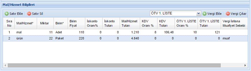 Diğer Vergiler bilgisi varsa Diğer Vergiler Oranı girilir, Diğer Vergiler Tutarı otomatik olarak gelir.