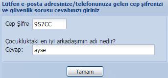 Yeni şifre bilgisinin e-posta adresine gönderildiğini belirten bir uyarı mesajı gelir.