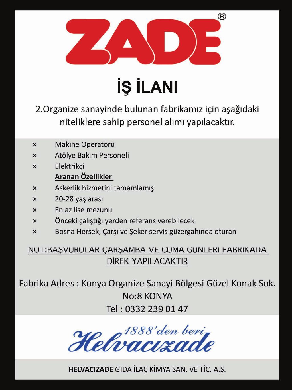 8 İLAN 12 OCAK 2018 EKERLER KAĞIT TORBA VE POŞET AMBALAJ SAN.